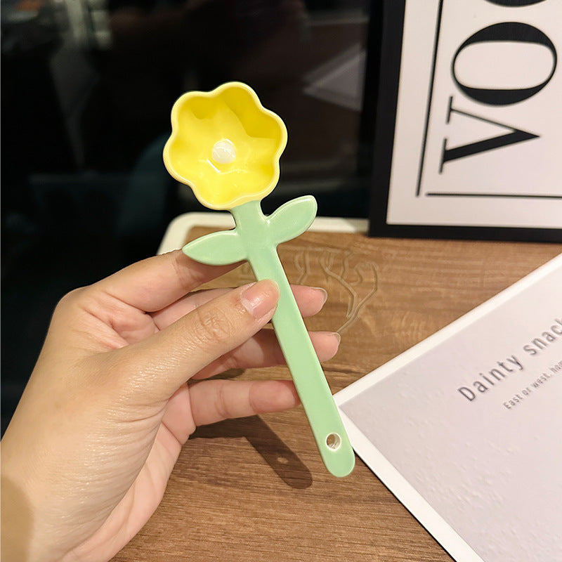 Girls Good-looking Tulip Ceramic SUNFLOWER Spoon Household Flower Coffee Dessert Ice-cream Spoon
