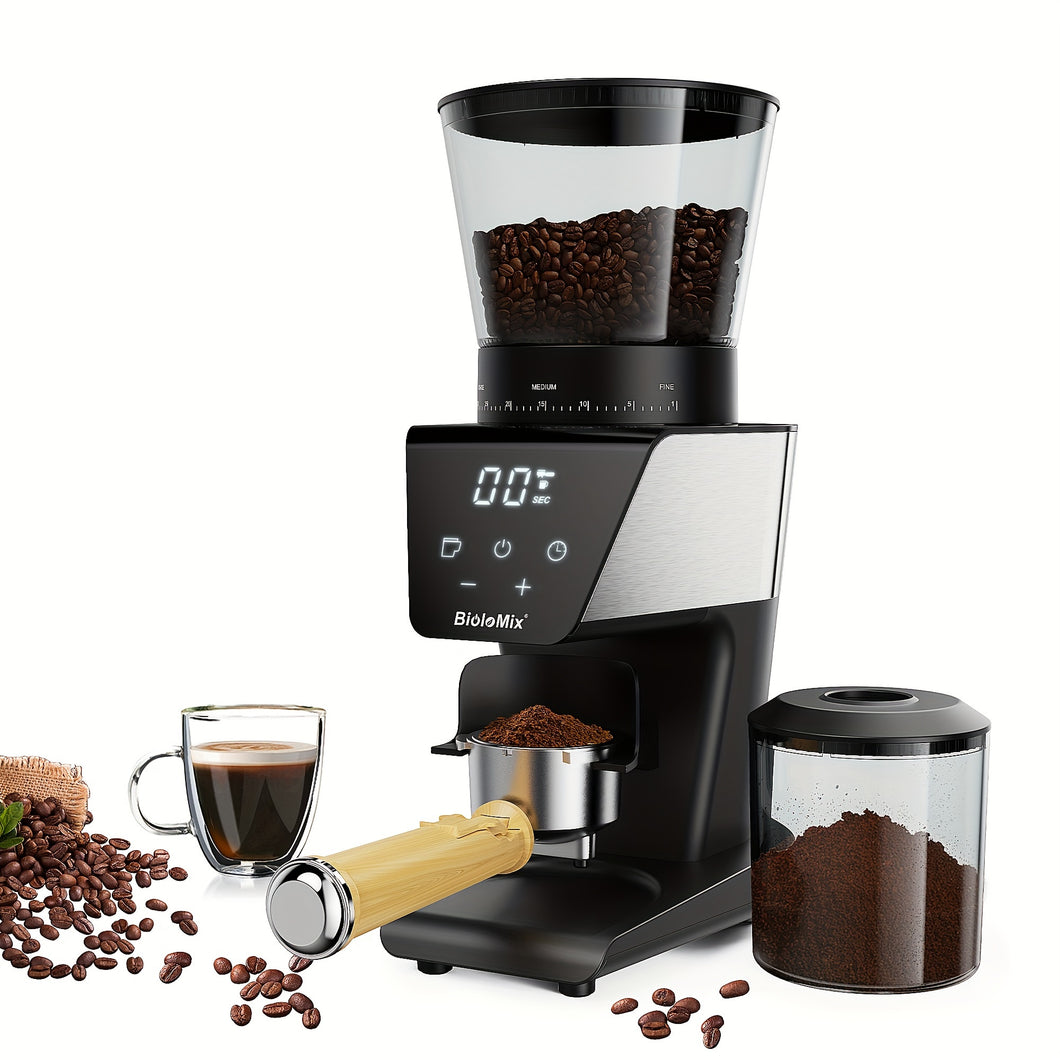 BioloMix Automatic Burr Mill Electric Coffee Grinder With 30 Gears For Espresso American Coffee Pour Over Visual Bean Storage