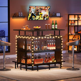 2-Tier L-Shaped Home Bar Unit with Stemware Racks & Footrest - Compact Coffee & Liquor Cabinet for Stylish Kitchen, Living Room or Pub Corner