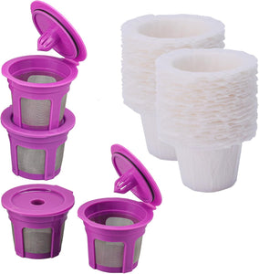4 Pack Reusable K Cup Coffee Pods with 100 Count Disposable Coffee Paper Filt...