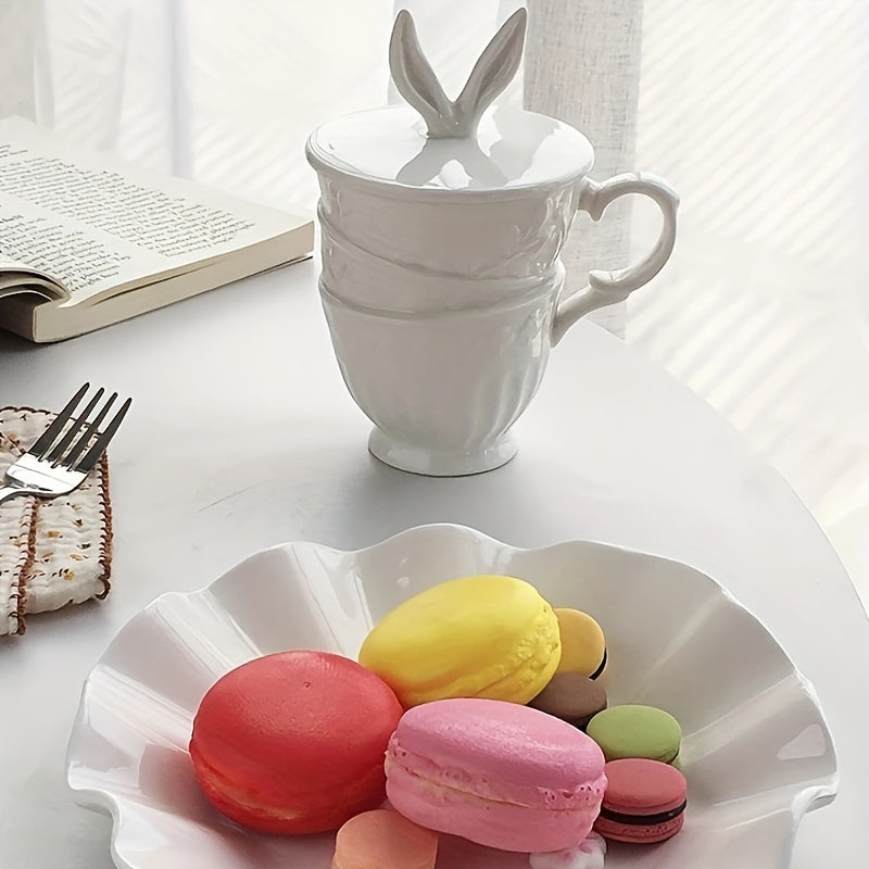 Charming Alice Rabbit Ears Ceramic Mug - 11.83oz, Insulated Coffee & Milk Cup with Lid and Handle, Microwave Safe, Perfect for Afternoon Tea, Home Kitchen Accessory