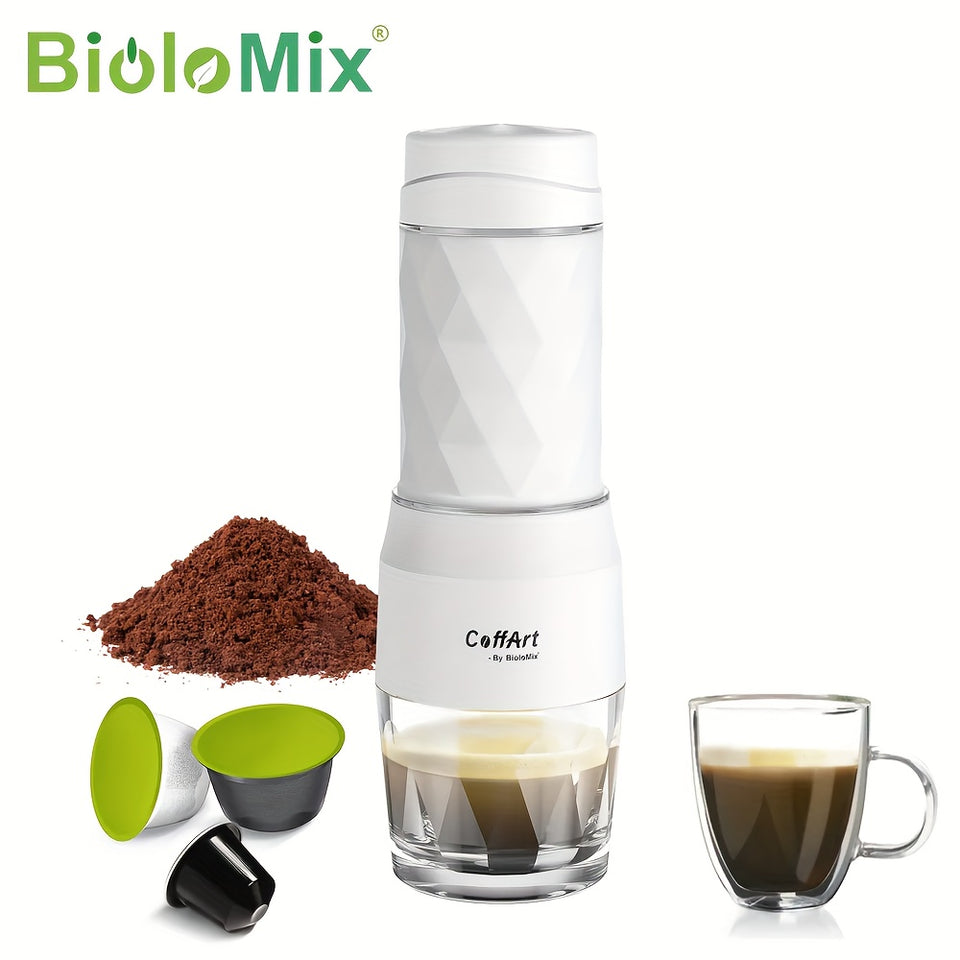 Biolomix Portable Coffee Machine - Hand-Press Espresso Maker with 3-in-1 Functionality, Compact Travel & Picnic Coffee Maker, Durable Plastic, No Electricity Needed, Portable Coffee Maker, Picnic Coffee Equipment, Modern Coff