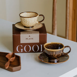 Embossed Flower Ceramic Coffee Set