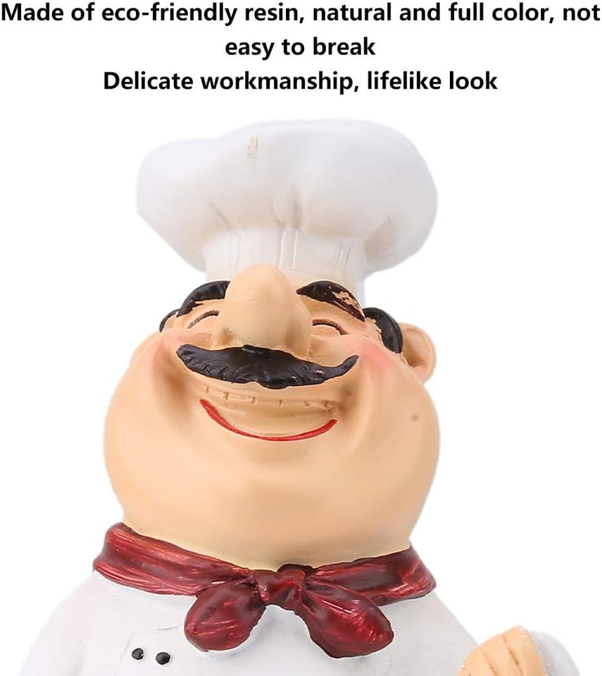 Resin Chef Figurines, Fat Chef Ornament Statue Italian Chef Kitchen Decor for Counter Restaurant Coffee Shop(Holding Noodle)