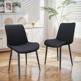 Black PU Leather Dining Chair With Metal Legs, Wave Pattern Upholstered Armless Chair Set Of 4 For Kitchen, Restaurant, Living, Meeting Room