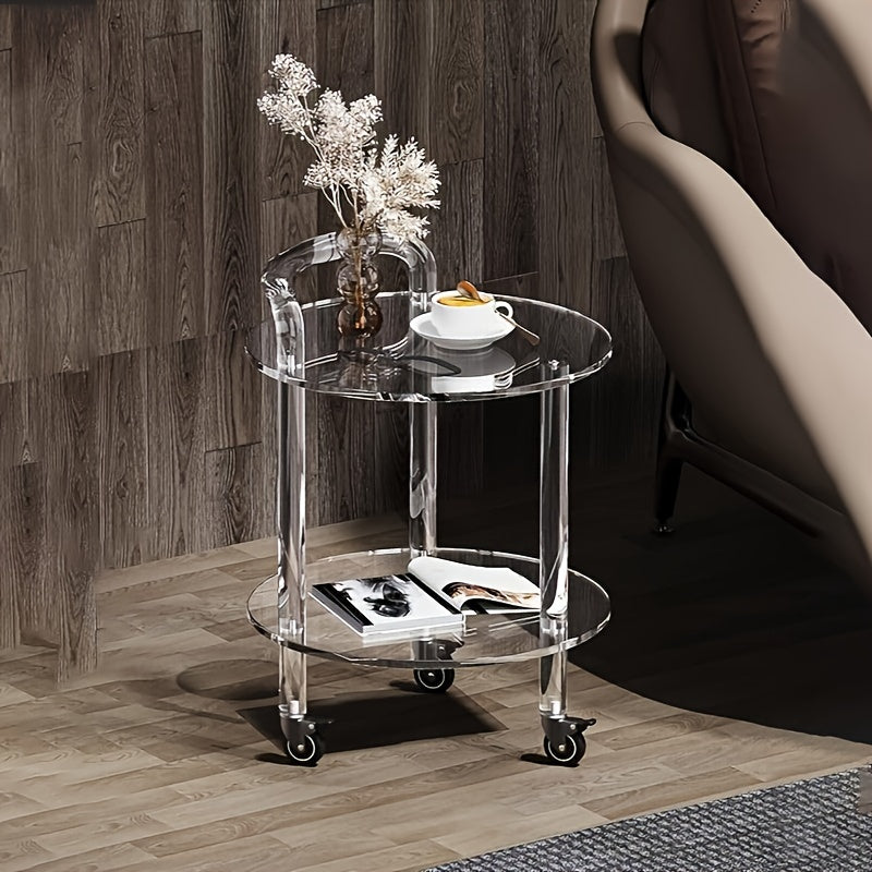 Chic Acrylic Rolling Side Table - Portable Coffee & Bar Cart for Home, Office, and Parties