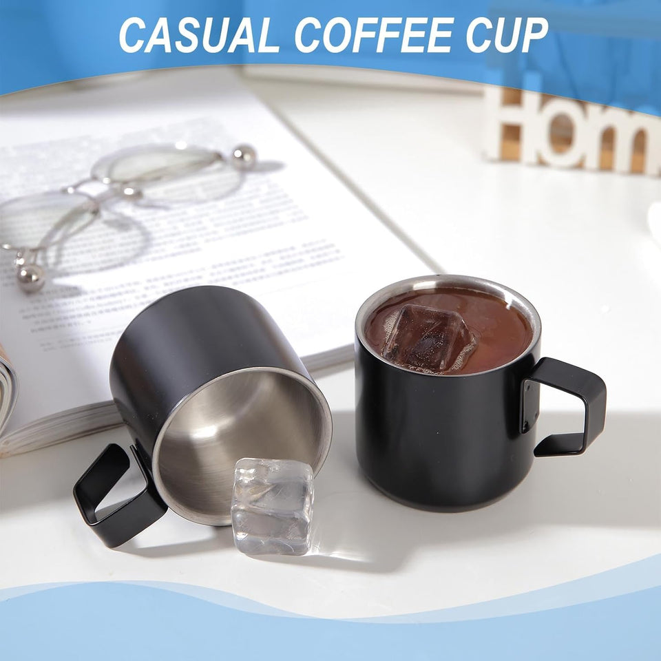 Stainless Steel Espresso Cups 2 Pcs Set, Double Wall Insulated Unbreakable Small Cup for Outdoor Events Picnics Party, Black 5 OZ
