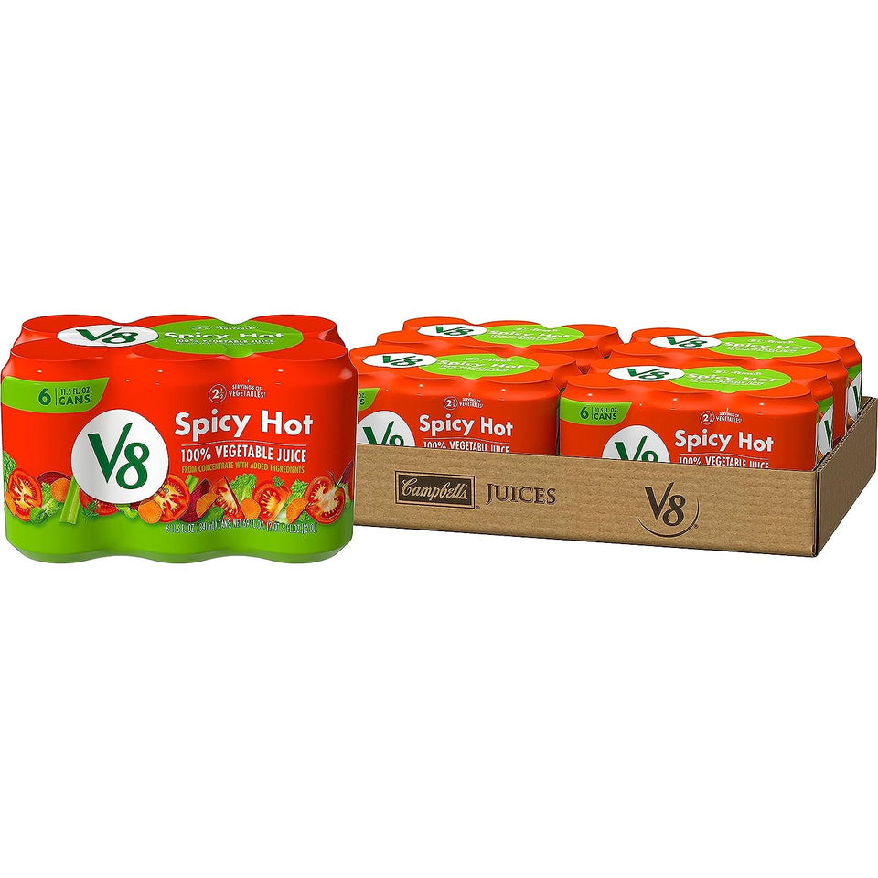V8 Spicy Hot 100% Vegetable Juice, 11.5 Fl Oz Can - Pack of 24 Cans (4 Cases)
