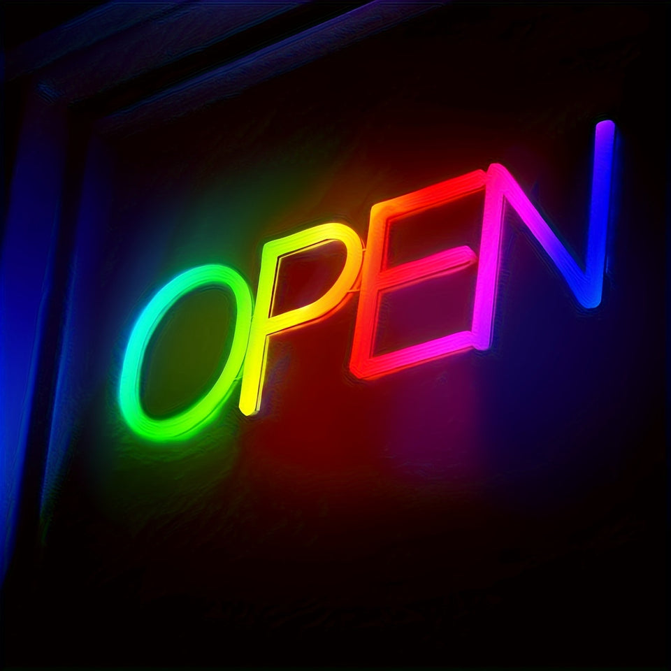 Commercial Open Sign Super Bright LED Neon Light Open Sign Illuminated Open Sign Electric Light Open Commercial Sign Store Window Glass Door Retail Store Bar Salon Restaurant (Multi Color, 16 Inches)