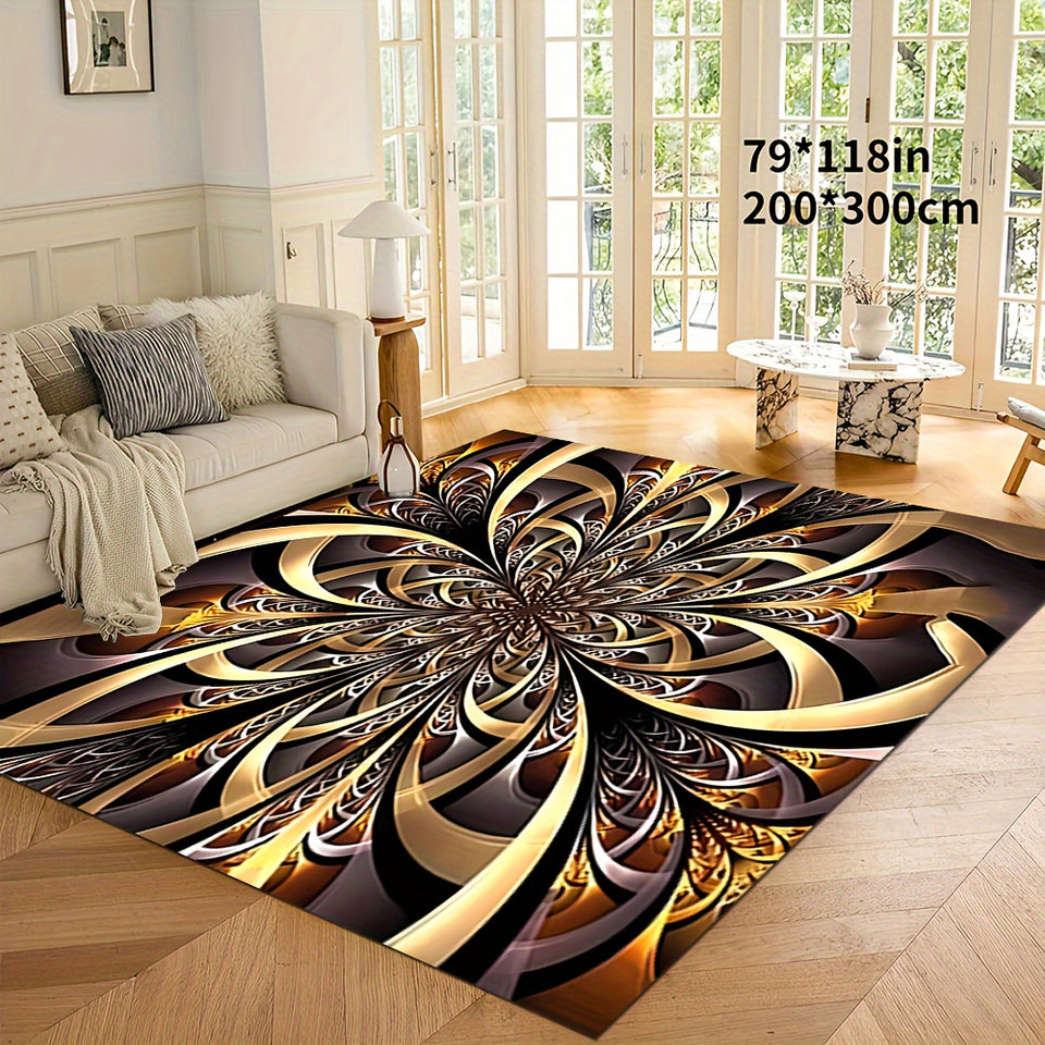 1pc Black Golden Large Flower High-end Rug Large Flower Pattern Retro Texture Premium Home Style Floor Mat Non-slip Kitchen Mat, Hotel Coffee Shop Bar Living Room Bedroom Decorative Rug, Waterproof Comfortable Mat