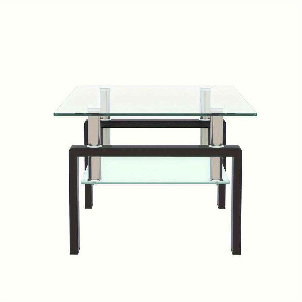 1pc JESAHAI Rectangle Glass Coffee Table, Clear Tempered Glass Side Center Tables with Black Metal Legs for Living Room