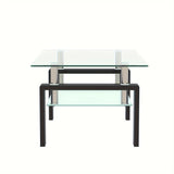 1pc JESAHAI Rectangle Glass Coffee Table, Clear Tempered Glass Side Center Tables with Black Metal Legs for Living Room