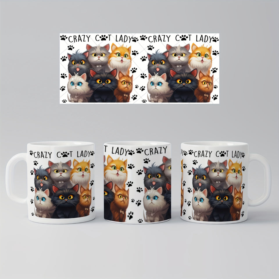 Crazy Cat Lady Ceramic Coffee Mug - Hand Wash Only, BPA-Free, Insulated, Reusable, Round Shape - Animal Themed Graphic Print Mug for Multipurpose Use - Perfect Gift for Cat Lovers on Christmas, Thanksgiving, Valentine's Day,