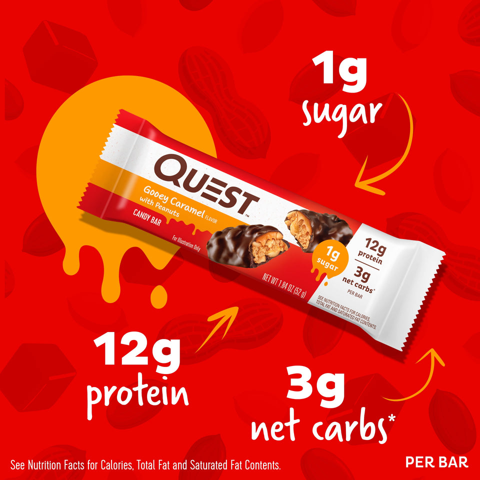 Quest Protein Candy Bar Snacks, Gooey Caramel and Peanuts Flavor, 12 Count