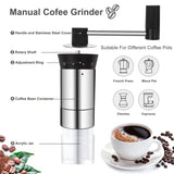 Vanuat Manual Coffee Grinder Stainless Steel Ceramic Burr Bean Crank Portable Grinder for Café Home Roast Dark Medium Light Drip Coffee Cold Brew Espresso French Press Turkish Brew Ceramic Adjustable