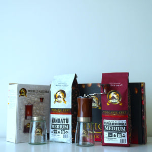 GIFTBOX MEDIUM ROAST VANUAT COFFEE KIT SET Volcanic Cult Organic Supreme Finest Artisan Whole Bean Beans for Drip Coffee Cold Brew Espresso French Press Turkish Brew Dark Medium Light Roast from Vanuatu Sumatra Ethiopia Ethiopian Brazil Bra