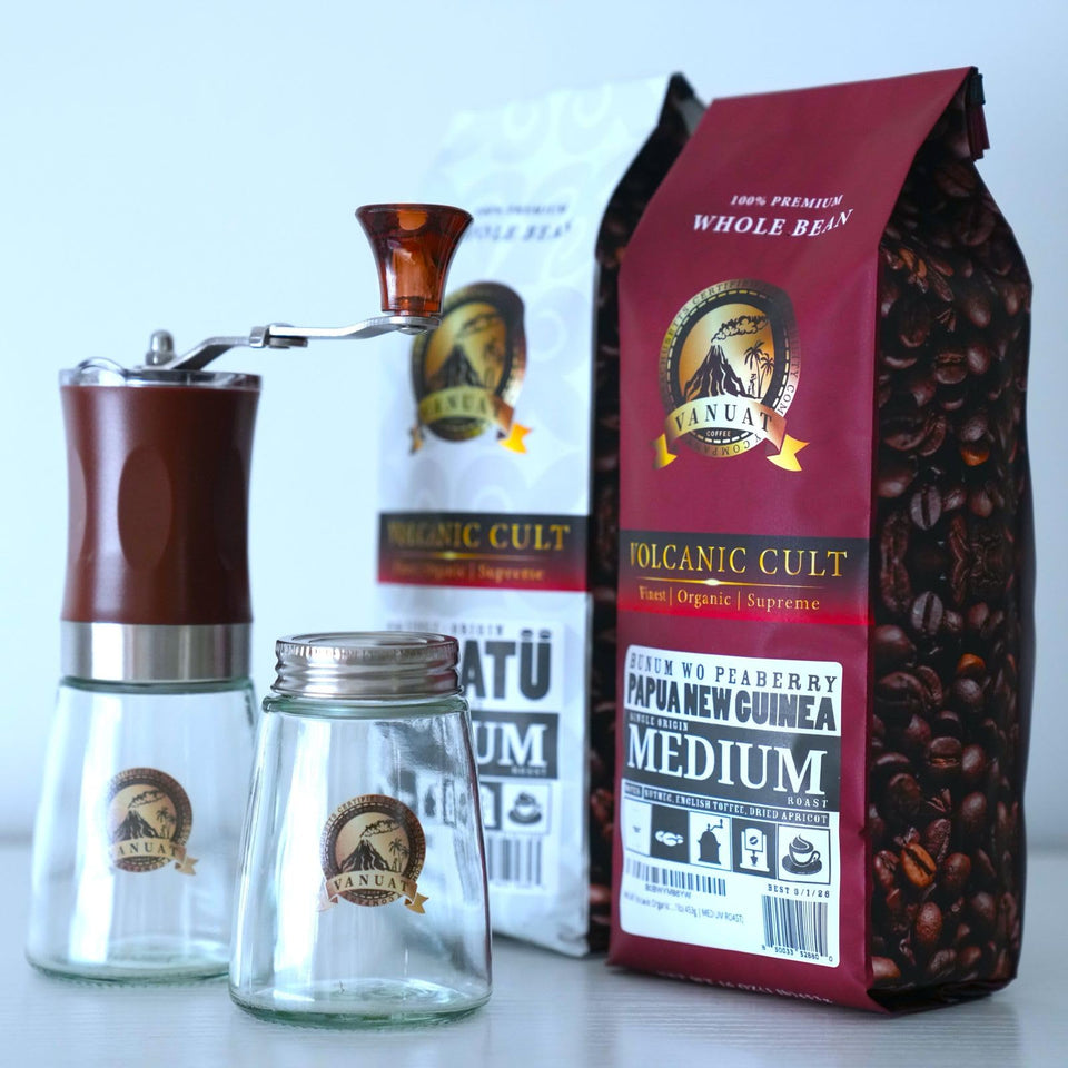 GIFTBOX MEDIUM ROAST VANUAT COFFEE KIT SET Volcanic Cult Organic Supreme Finest Artisan Whole Bean Beans for Drip Coffee Cold Brew Espresso French Press Turkish Brew Dark Medium Light Roast from Vanuatu Sumatra Ethiopia Ethiopian Brazil Bra