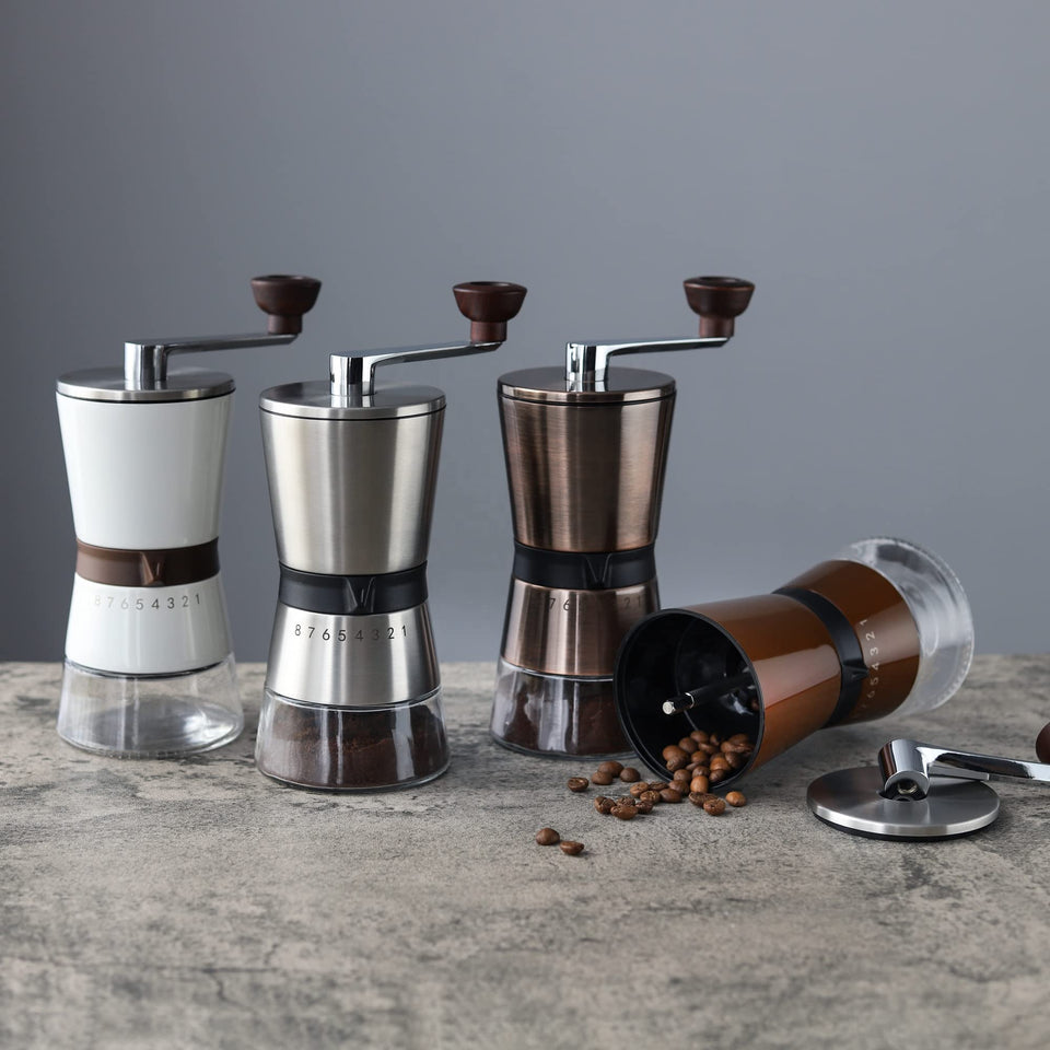 Vanuat Manual Coffee Grinder Stainless Steel Ceramic Burr Bean Crank Portable Grinder for Café Home Roast Dark Medium Light Drip Coffee Cold Brew Espresso French Press Turkish Brew Ceramic Adjustable