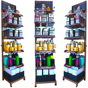 Custom Floor Display Stand Rack Organizer for Gloceries Store Supermarket Shopping Retail Vendors Book Store Exhibition drugstore shop for Coffee Beans Tea Bags Snack Food Beverage Metal Wooden Carton Collection Large Medium Floor Counterto