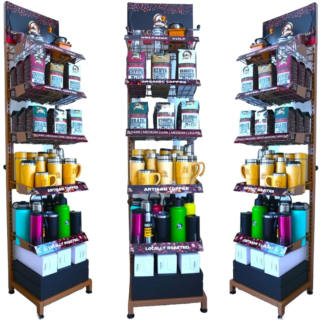 Custom Floor Display Stand Rack Organizer for Gloceries Store Supermarket Shopping Retail Vendors Book Store Exhibition drugstore shop for Coffee Beans Tea Bags Snack Food Beverage Metal Wooden Carton Collection Large Medium Floor Counterto
