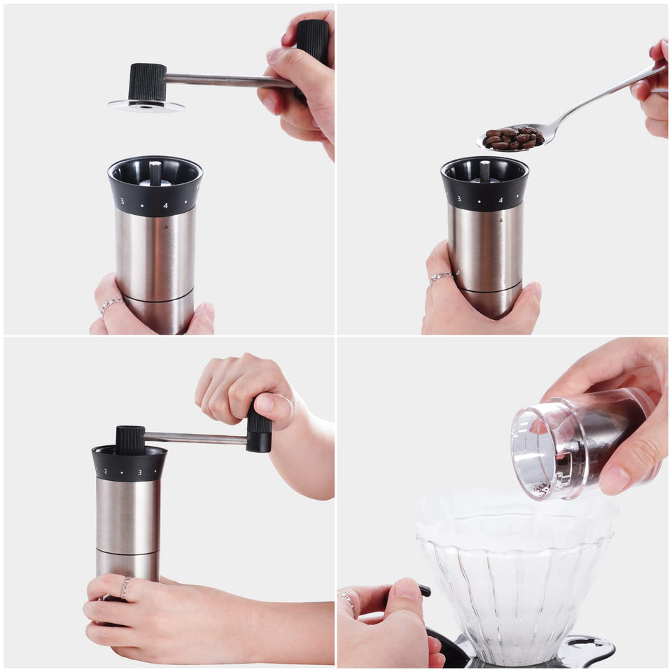 Vanuat Manual Coffee Grinder Stainless Steel Ceramic Burr Bean Crank Portable Grinder for Café Home Roast Dark Medium Light Drip Coffee Cold Brew Espresso French Press Turkish Brew Ceramic Adjustable