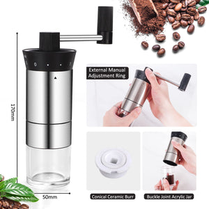 Vanuat Manual Coffee Grinder Stainless Steel Ceramic Burr Bean Crank Portable Grinder for Café Home Roast Dark Medium Light Drip Coffee Cold Brew Espresso French Press Turkish Brew Ceramic Adjustable