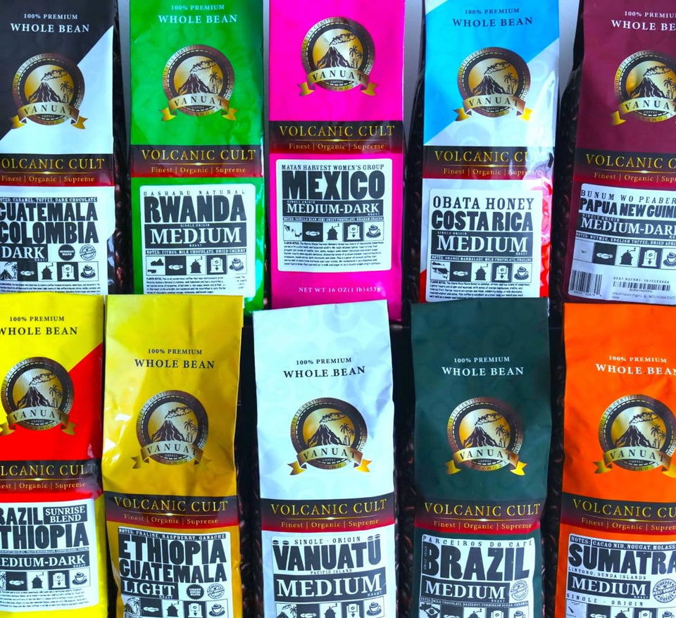 DARK ROAST Whole Bean Coffee Specialty Volcanic Organic Supreme Finest Artisan Beans for Drip Coffee Cold Brew Espresso French Press Turkish Brew from Vanuatu Sumatra Ethiopia Ethiopian Brazil Brazilian Kenya Kenyan Papua New Guinea Colombi