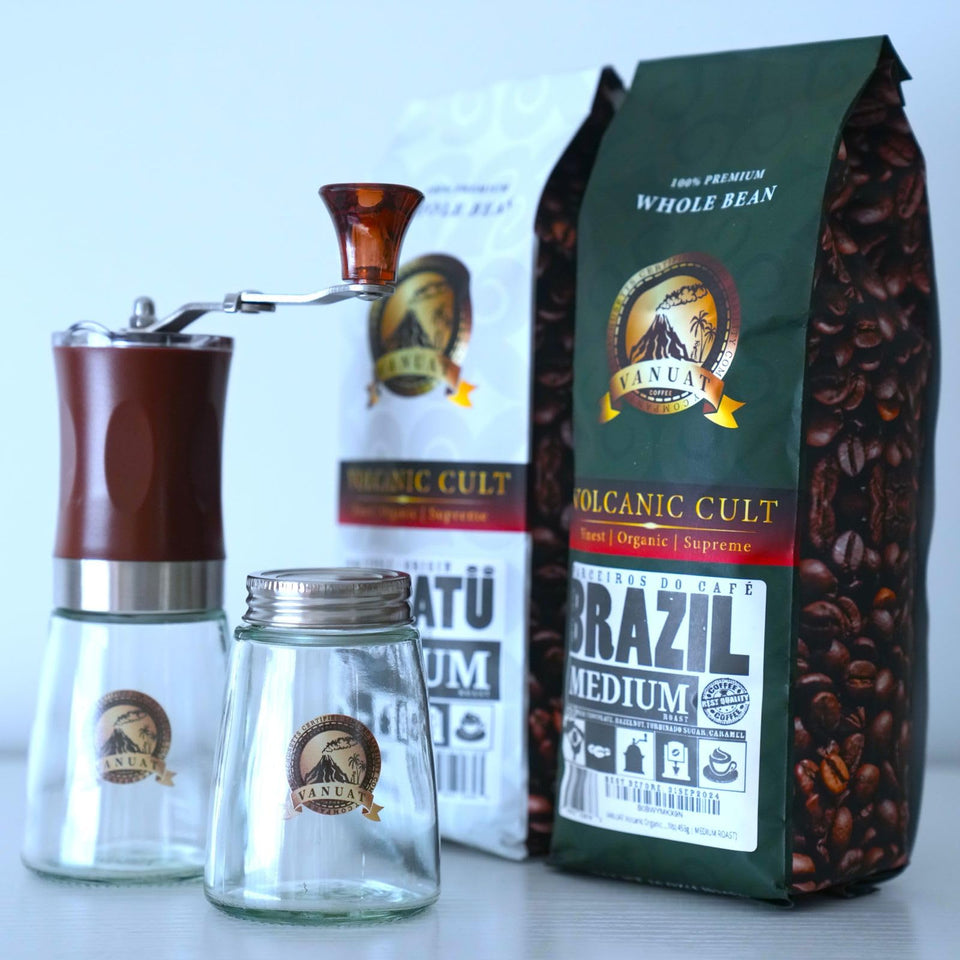 GIFTBOX MEDIUM ROAST VANUAT COFFEE KIT SET Volcanic Cult Organic Supreme Finest Artisan Whole Bean Beans for Drip Coffee Cold Brew Espresso French Press Turkish Brew Dark Medium Light Roast from Vanuatu Sumatra Ethiopia Ethiopian Brazil Bra