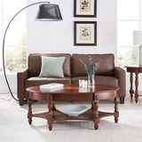 1pc Solid Wood Vintage Oval Coffee Table With Storage Shelf For Living Room, Easy Assembly