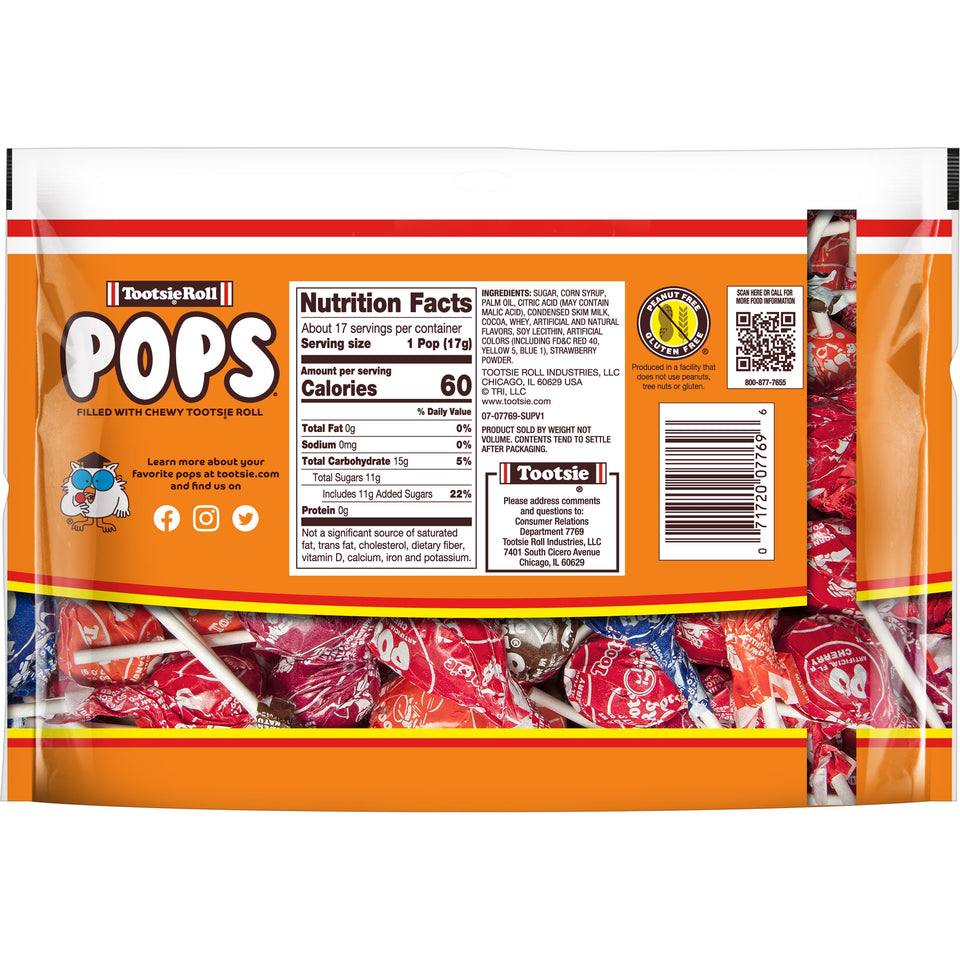 Tootsie Pops, Assorted Flavor Gluten Free and Peanut Free Lollipops, 10.125 Oz.