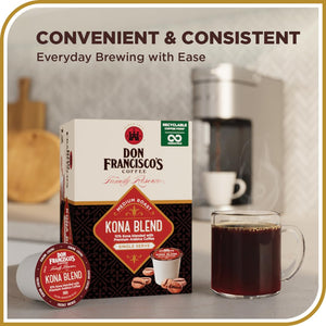 Kona Blend Coffee - 100 K-Cup Compatible Single-Serve Pods - 10% Hawaiian - Recyclable through Terracycle - Compatible with Keurig Brewers