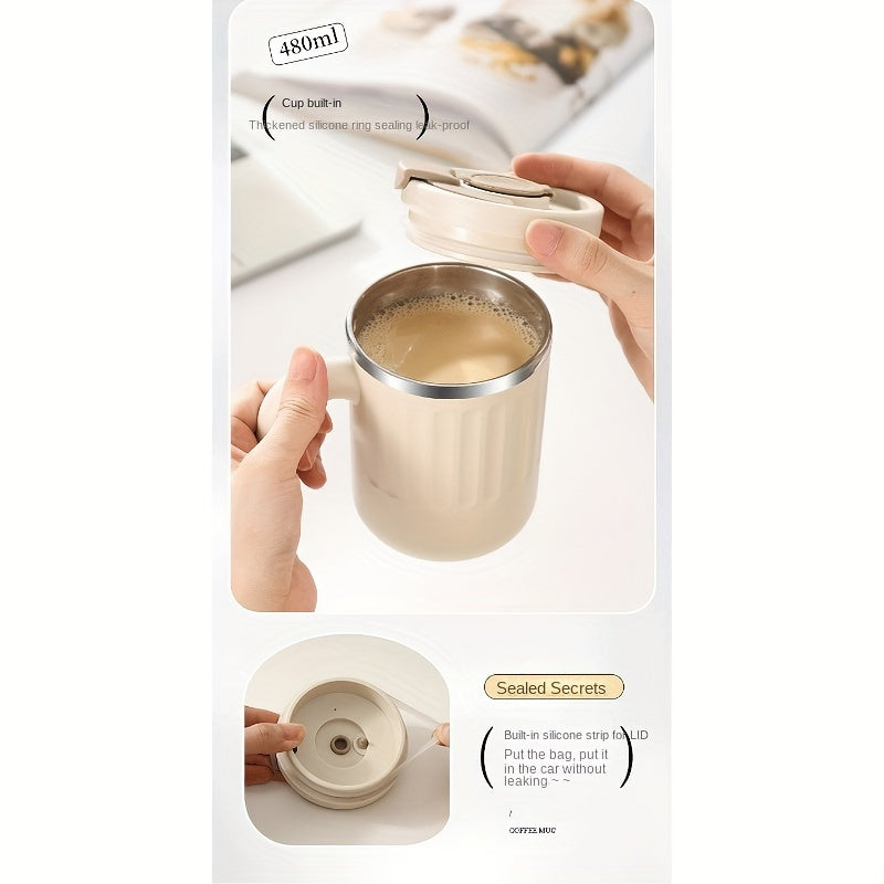 480ml Double-Wall Insulated Stainless Steel Coffee Mugs - Durable, Stylish, and Spill-Proof Travel Cups with Lids for Couples and Office Use - Ideal for Hot and Cold Beverages, Easy to Clean, and BPA-Free