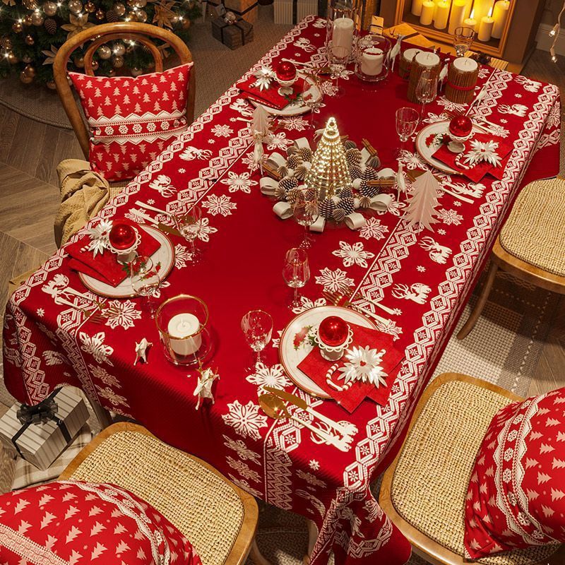 Christmas Red Tablecloth Festive Coffee Table Rectangular