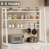 Bread Rack, Coffee Bar Cabinet With Wine Rack, Storage Drawers And 8 Hooks, Kitchen Bread Rack With Storage, White