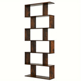 1pc Costway 6 Tier S-Shaped Bookshelf Storage, Display Bookcase Decor Z-Shelf, Coffee