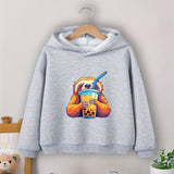 Boys' Cozy Sloth Milk Tea Print Hoodie - Casual Pullover Sweatshirt for Fall/Winter, Machine Washable