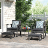 Outdoor 5-Piece Furniture Set, All-weather Rattan Wicker Conversation Set, Grey PE Woven Chairs With Ottoman And Coffee Table, For Patios, Balconies, And Gardens