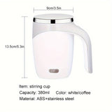 Self-Stirring Coffee Mug with Lid, 12.85oz Reusable Round ABS & Stainless Steel Cup, USB Charging Magnetic Rotating Multipurpose Mug with Built-in Lithium Battery - Machine Washable