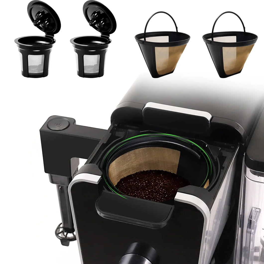 Reusable Coffee Filter for Ninja Dual Brew Coffee Maker, 2 Pack K Cup Reusable Coffee Pods and 2 Pack Coffee Maker Coffee Filters #4 Compatible for Ninja Dual Brew Coffee Maker Ninja - 4 Pack