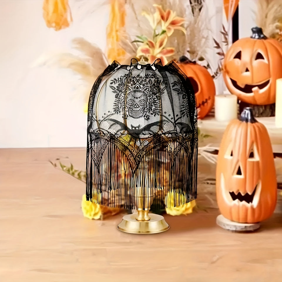 1pc, New Halloween Lace Decoration American Party Coffee Curtain Lampshade Bat Skull