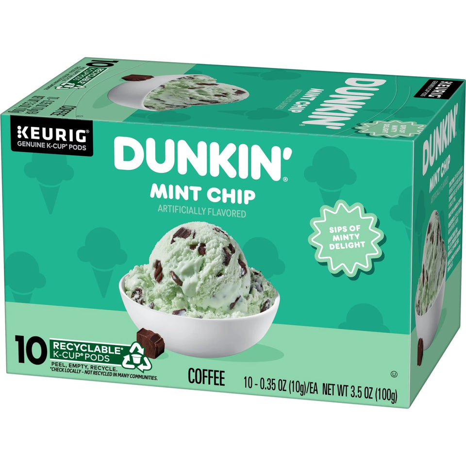Dunkin’ Mint Chip Artificially Flavored, Dark Roast, Coffee, Keurig K Cup Pods, 10 Count Box