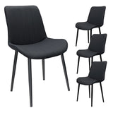 Black PU Leather Dining Chair With Metal Legs, Wave Pattern Upholstered Armless Chair Set Of 4 For Kitchen, Restaurant, Living, Meeting Room