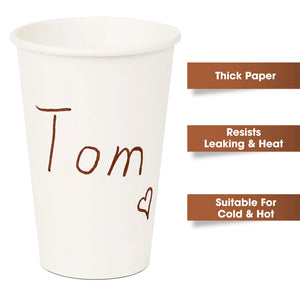 Paper Cups Disposable Hot Cups, 12 Oz 100 Count, White