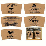 50-Pack Disposable Kraft Paper Coffee Cup Sleeves - Insulating Ripple Wrap Jackets for Hot or Cold Drinks, Fits 12-20 oz Cups - Printed Designs for Hand Protection