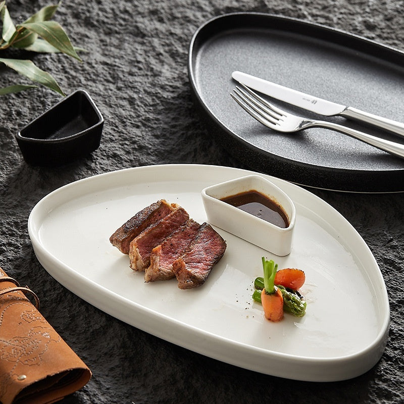 Ceramic Round Triangle Belt Saucer Dish Special Steak Plate For Western Restaurant