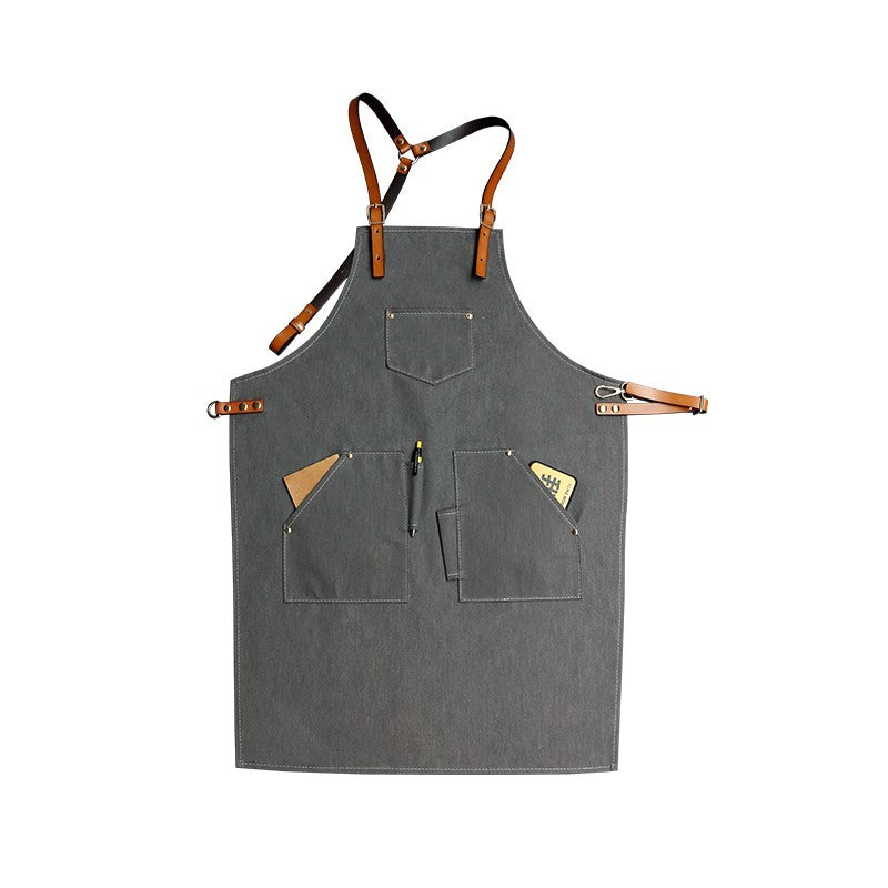 Cowhide Strap Denim Apron Coffee Shop Barber