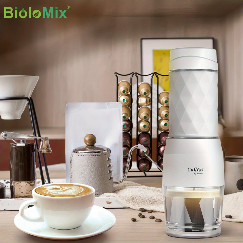 Biolomix Portable Coffee Machine - Hand-Press Espresso Maker with 3-in-1 Functionality, Compact Travel & Picnic Coffee Maker, Durable Plastic, No Electricity Needed, Portable Coffee Maker, Picnic Coffee Equipment, Modern Coff