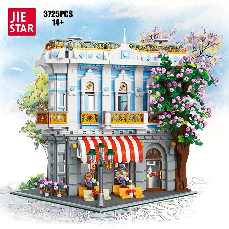 JIE-STAR 3725pcs Sakura Restaurant Street Scene Building Blocks Set - Creative Home Decor, Romantic Architectural Model Kit for Display