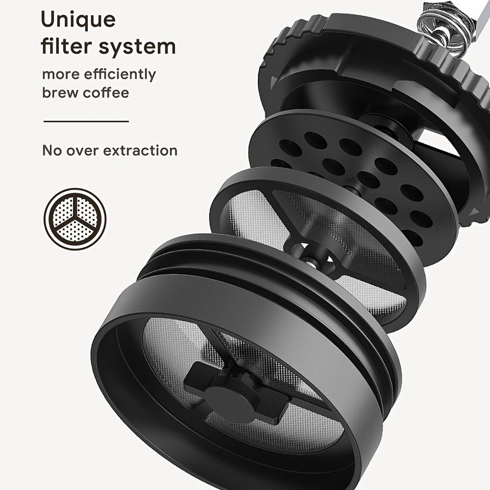 Portable French Press Coffee Maker 12oz Stainless Steel Travel French Coffee Maker with Unique Filter Vacuum Insulated Coffee Mug & Tea Maker Great For Camping and Traveling