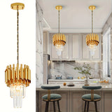 1pc Modern 2-Tier Round Crystal Chandelier, Industrial Style, E26 Bulb Not Included, for Dining Room, Kitchen Island, Bedroom, Laundry, Foyer, Entryway, with Installation Hardware, Semi-Flush Mount, Removable Claw, Ceiling Cl